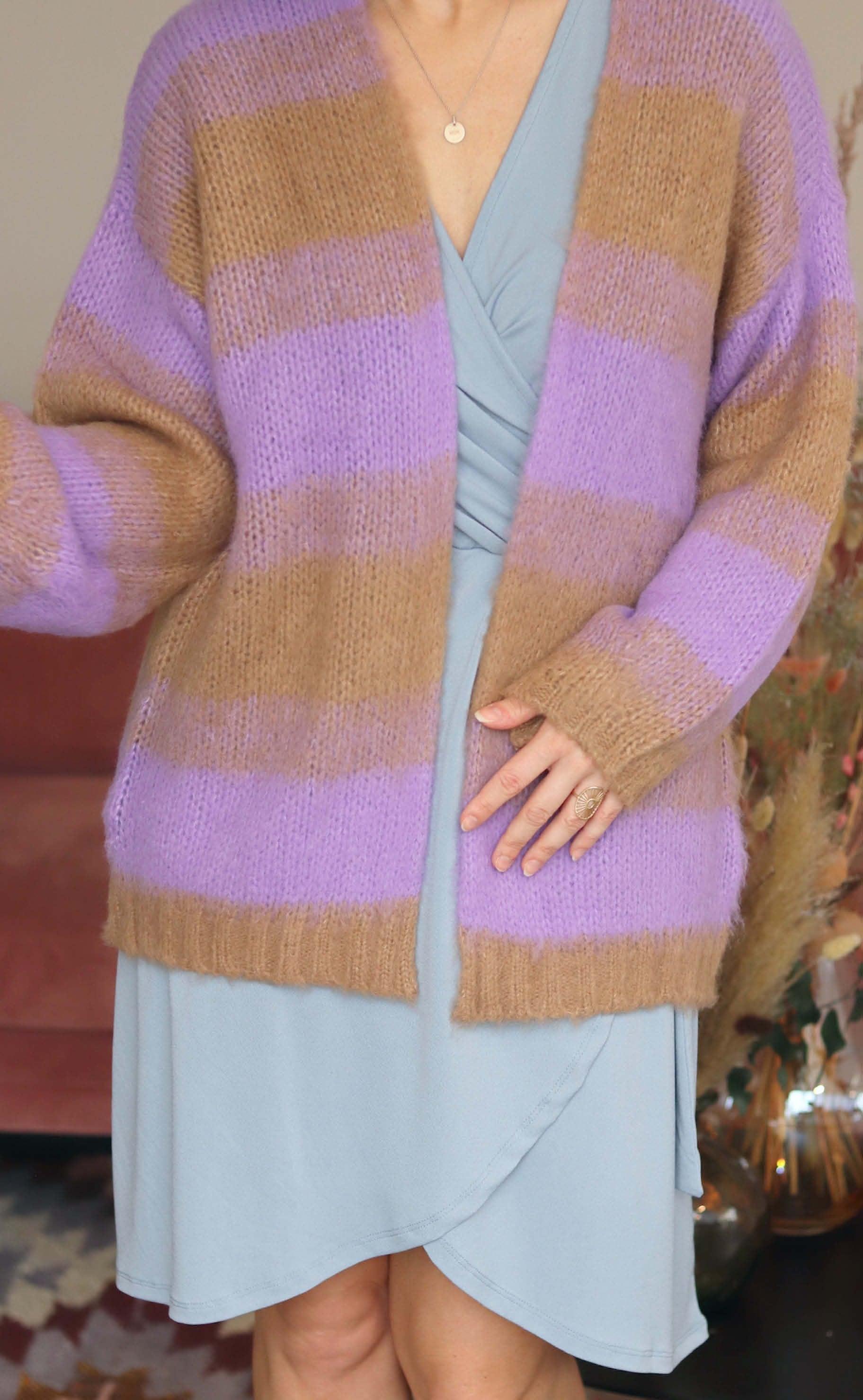 Black Colour Cardigan - Avery Brushed - Purple