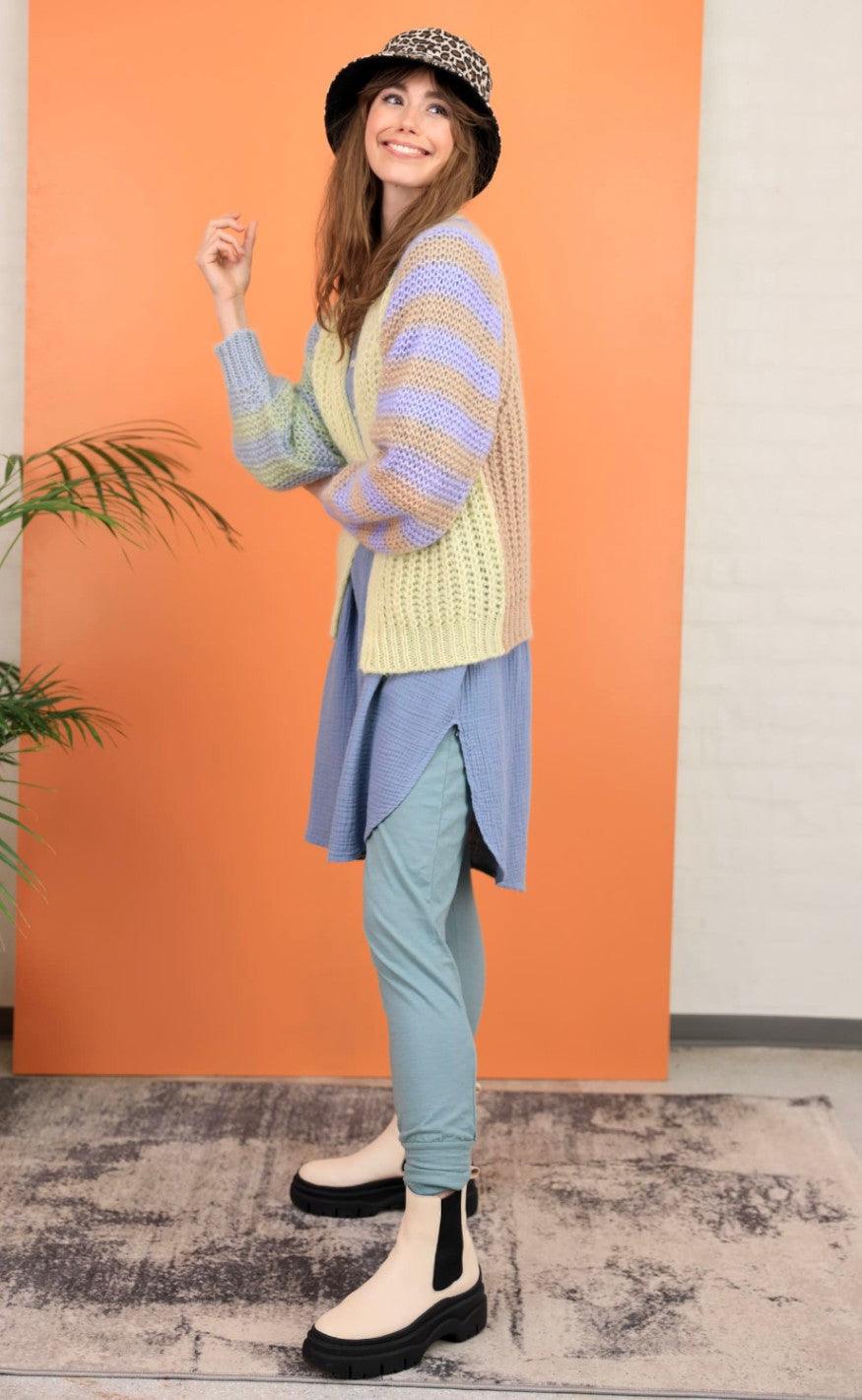Black Colour Cardigan - Fallulah - Pastel Multi
