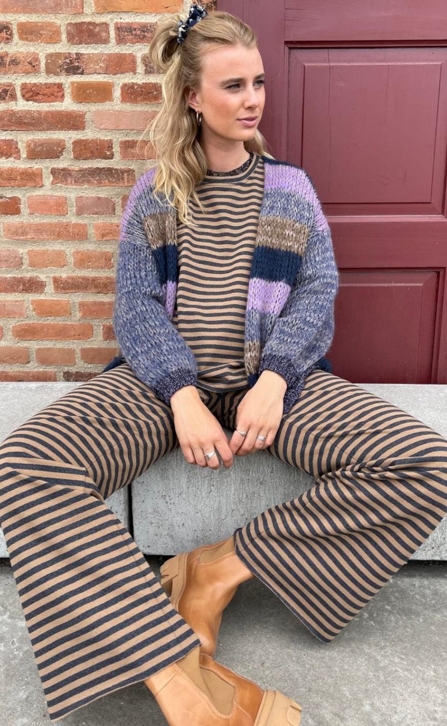 Black Colour Cardigan - Felicia Striped - Navy