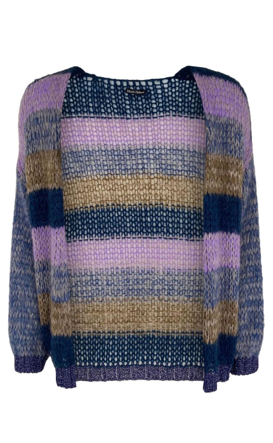 Black Colour Cardigan - Felicia Striped - Navy