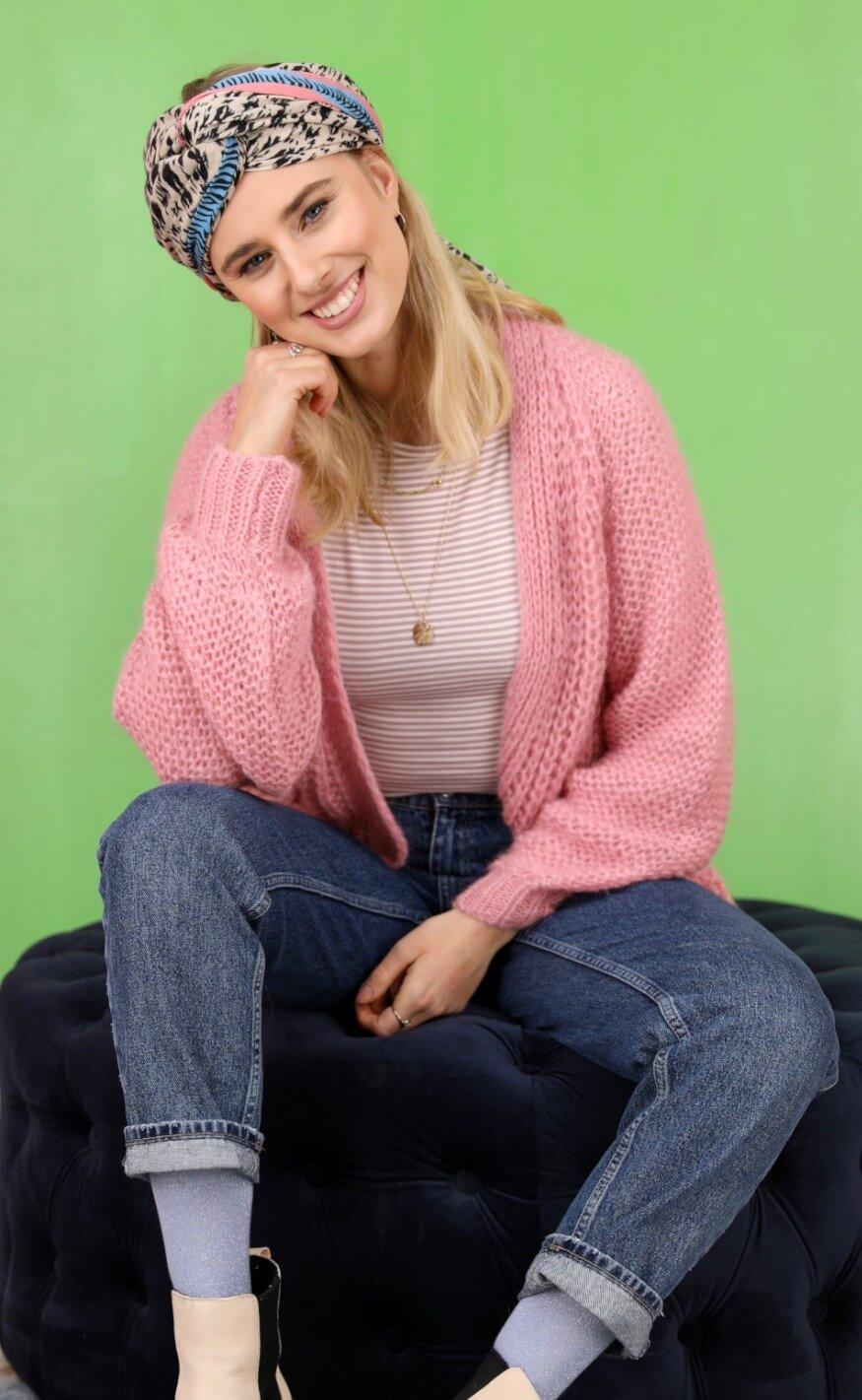 Black Colour Cardigan - Felicity Short - Coral Pink