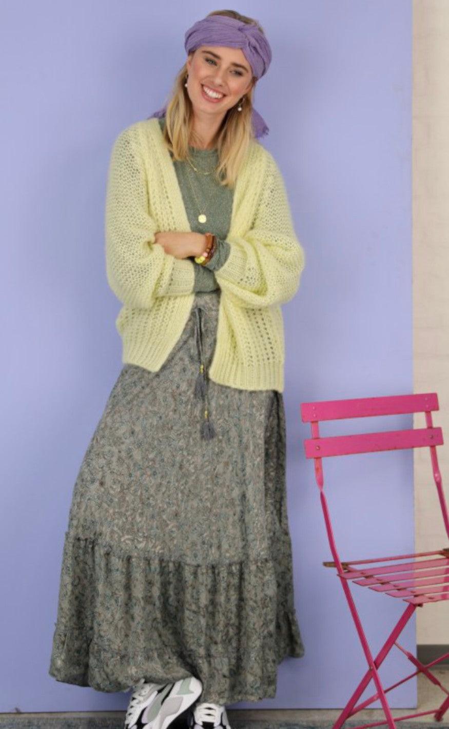 Black Colour Cardigan - Felicity Short - Light Yellow