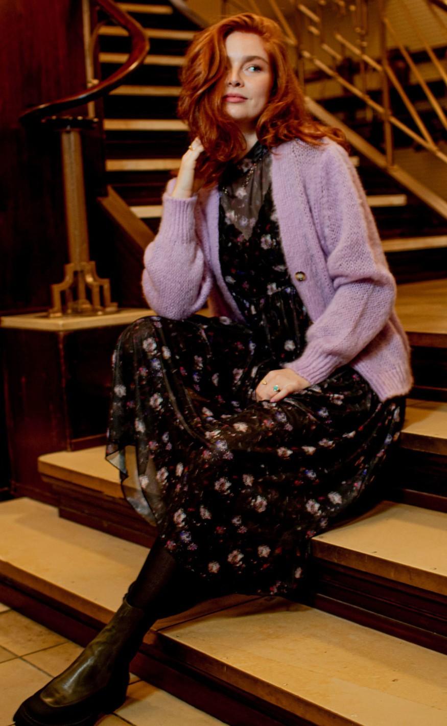 Black Colour Cardigan - Simona - Lavender