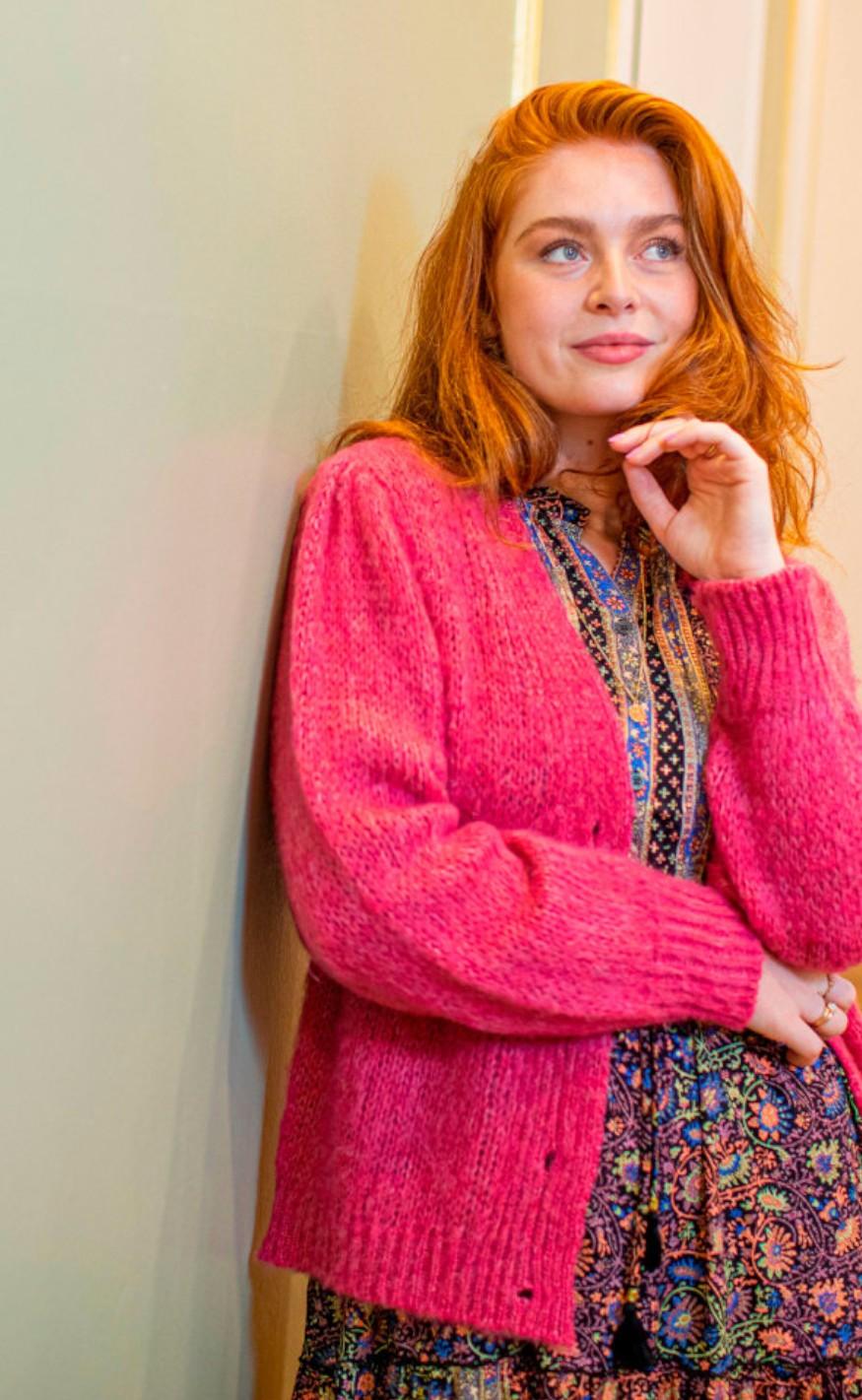 Black Colour Cardigan - Simona - Pink