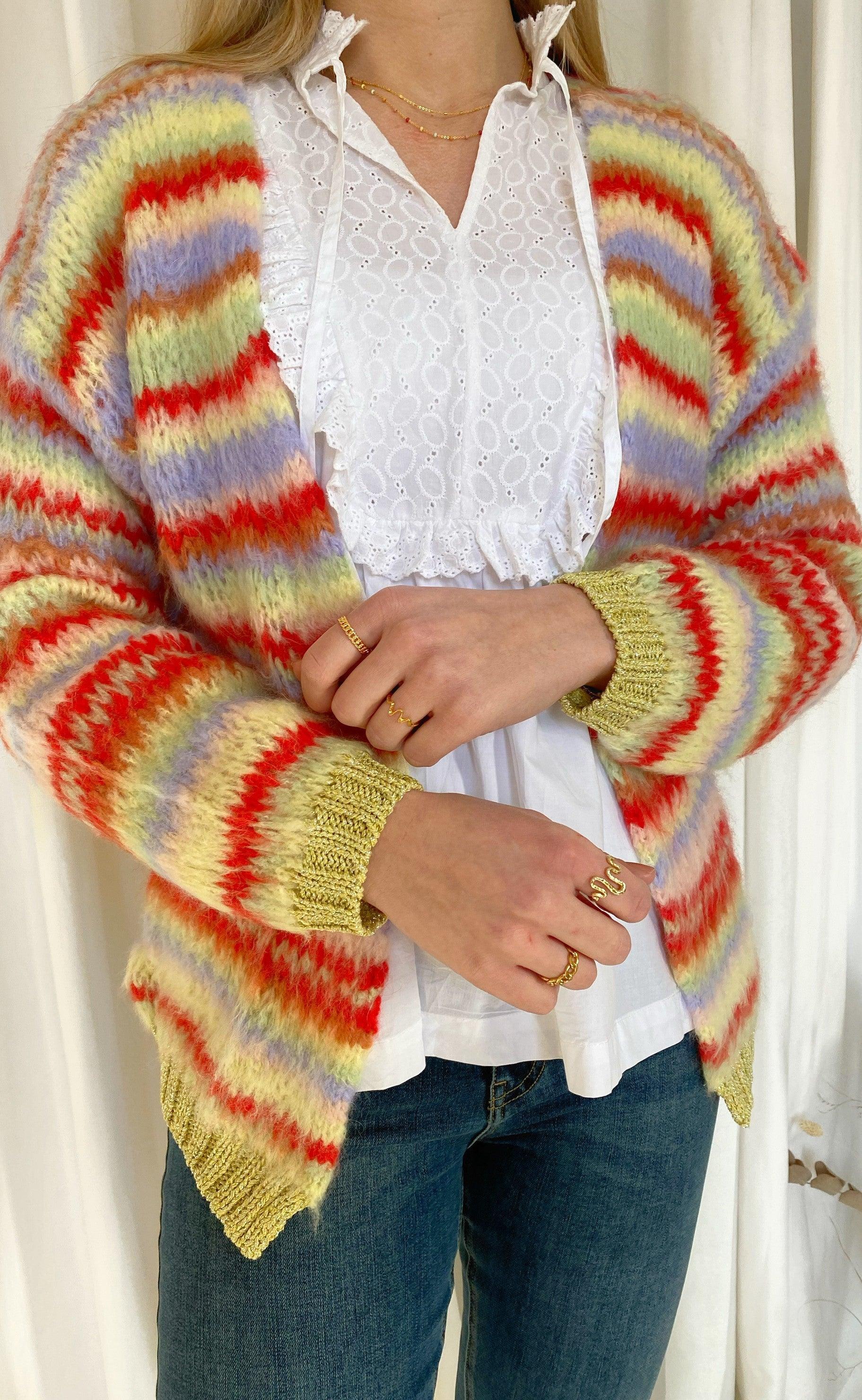 Black Colour Cardigan - TUULA striped - Pastel