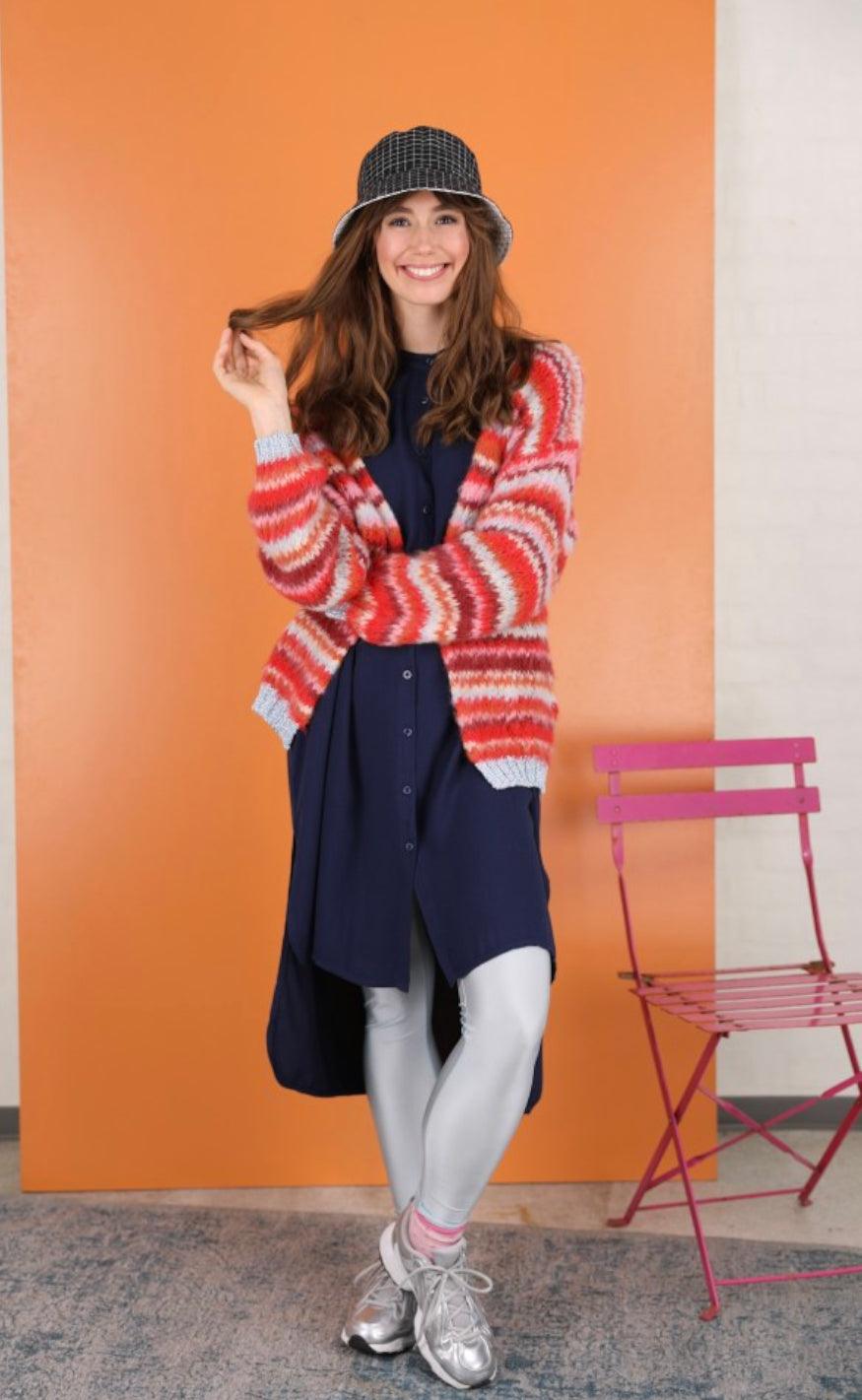 Black Colour Cardigan - TUULA striped - Red