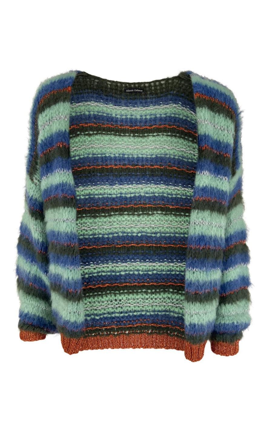 Black Colour Cardigan - Teresa Striped Knit - Green