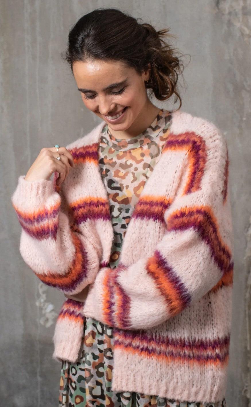 Black Colour Cardigan - Tiffany - Peach