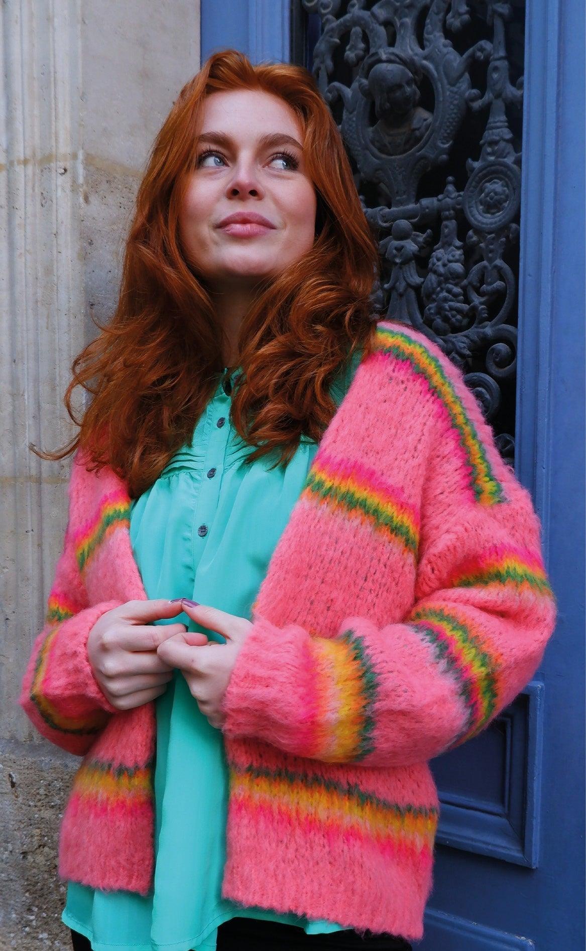 Black Colour Cardigan - Tiffany - Pink