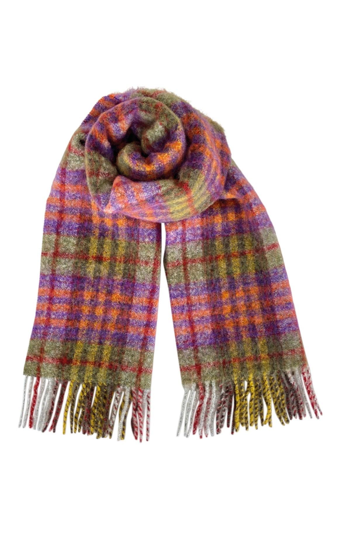Black Colour Halstørklæde - Madison Check Boucle - Purple Mix