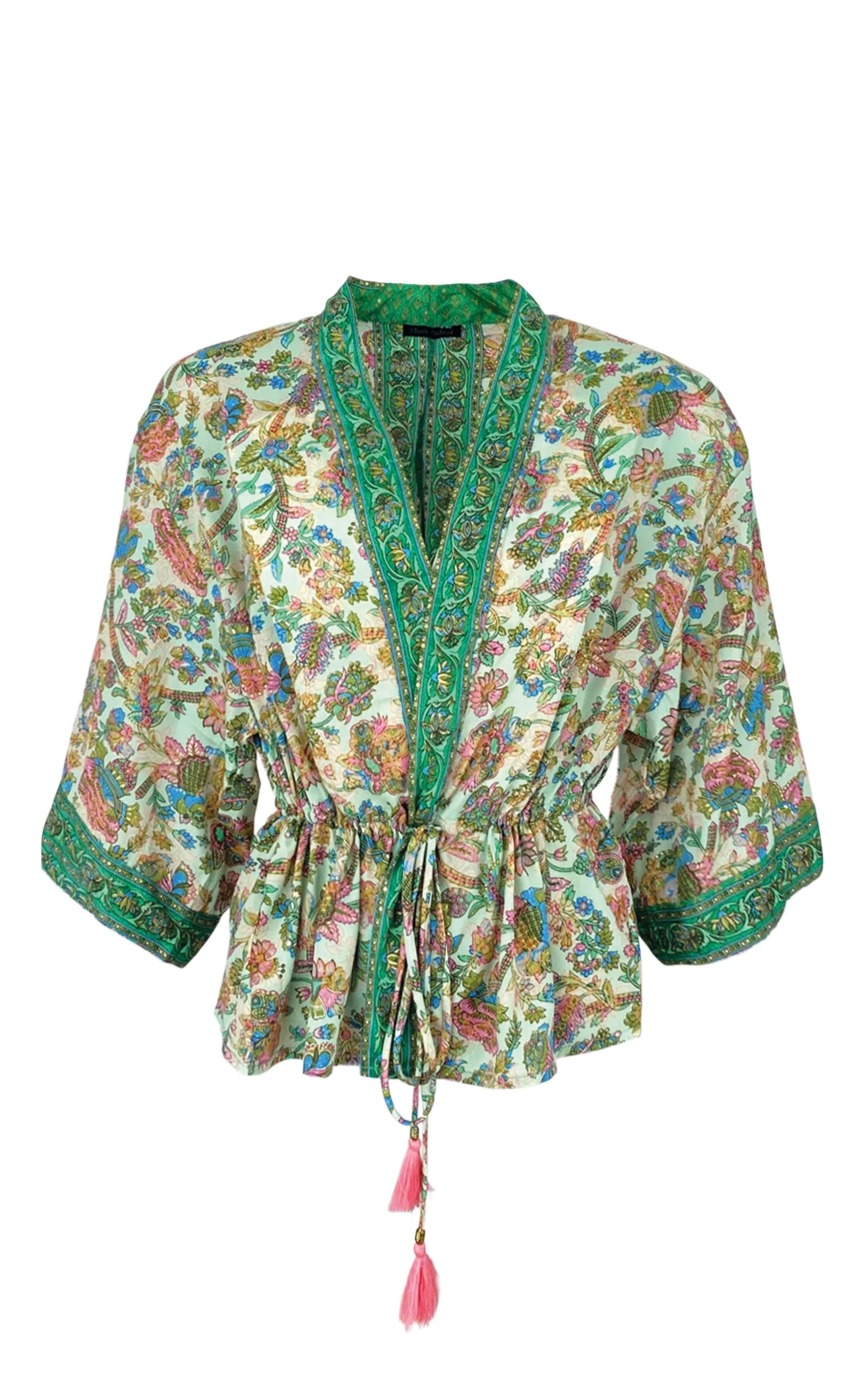 Black Colour Kimono - Luna Bolero - Green Calypso
