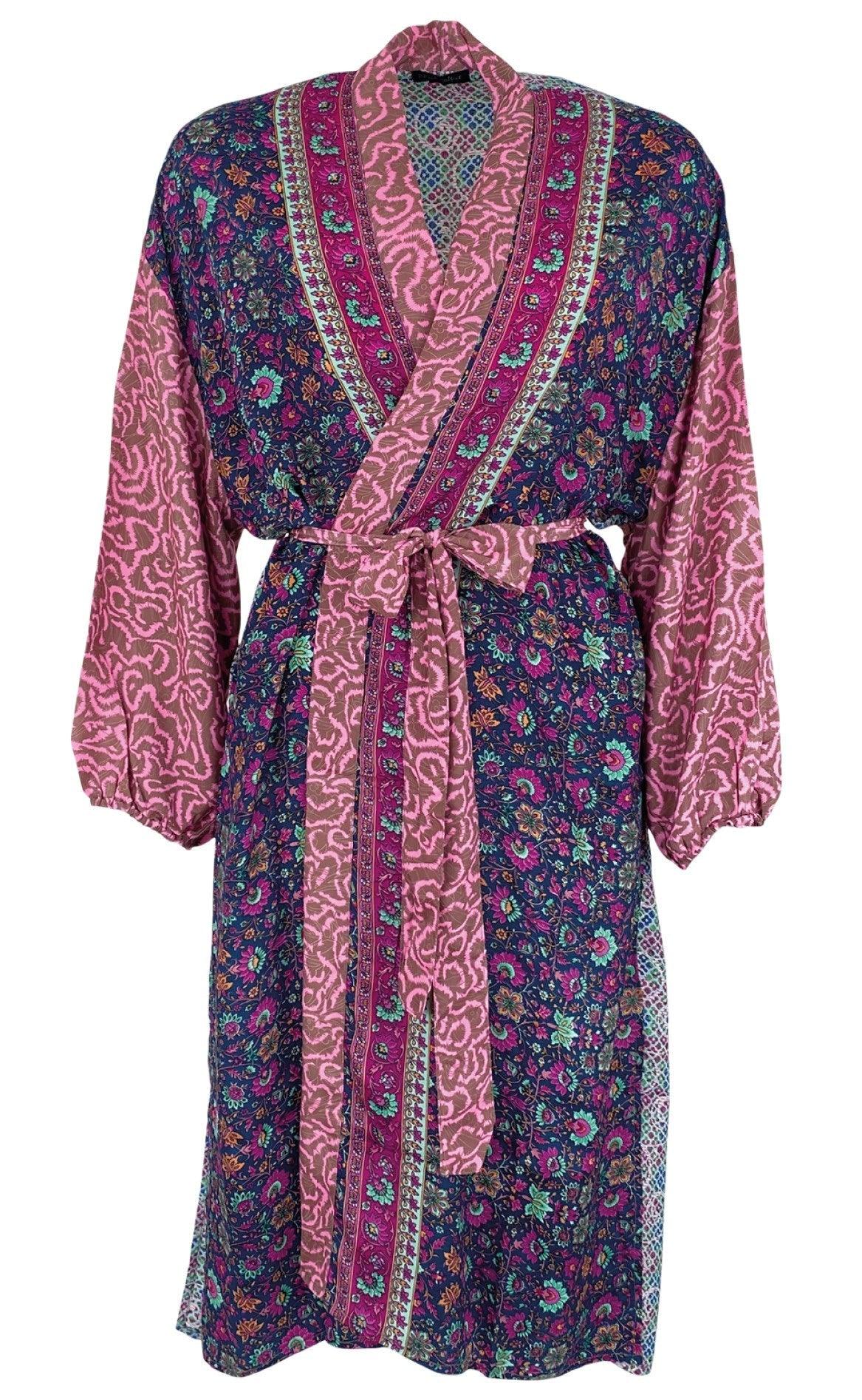 Black Colour Kimono - Luna Long - Blue Mix