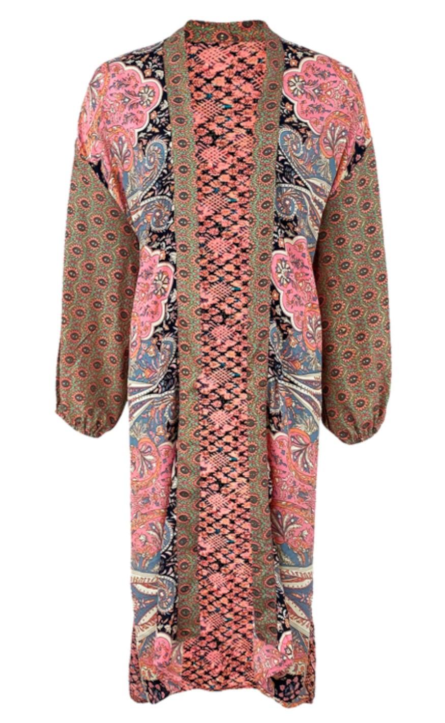 Black Colour Kimono - Luna Long - Pink Exotic