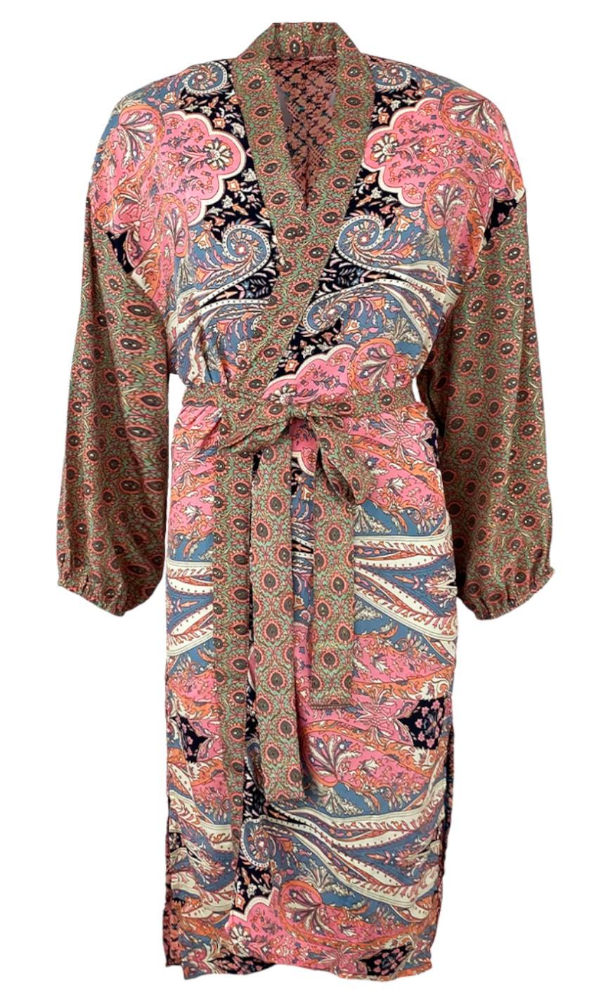 Black Colour Kimono - Luna Long - Pink Exotic