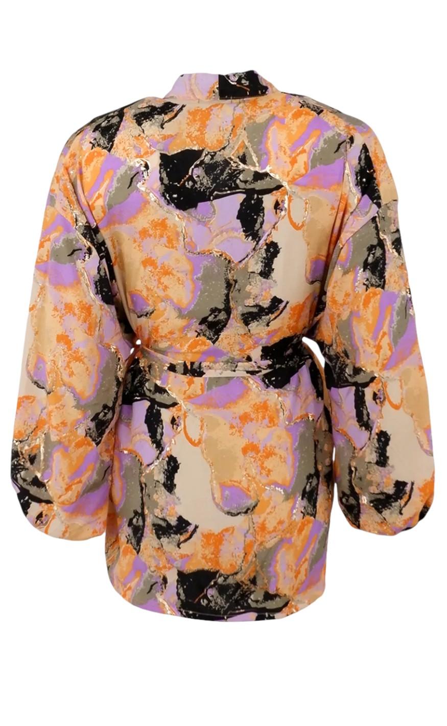 Black Colour Kimono - Luna - Orange Marble