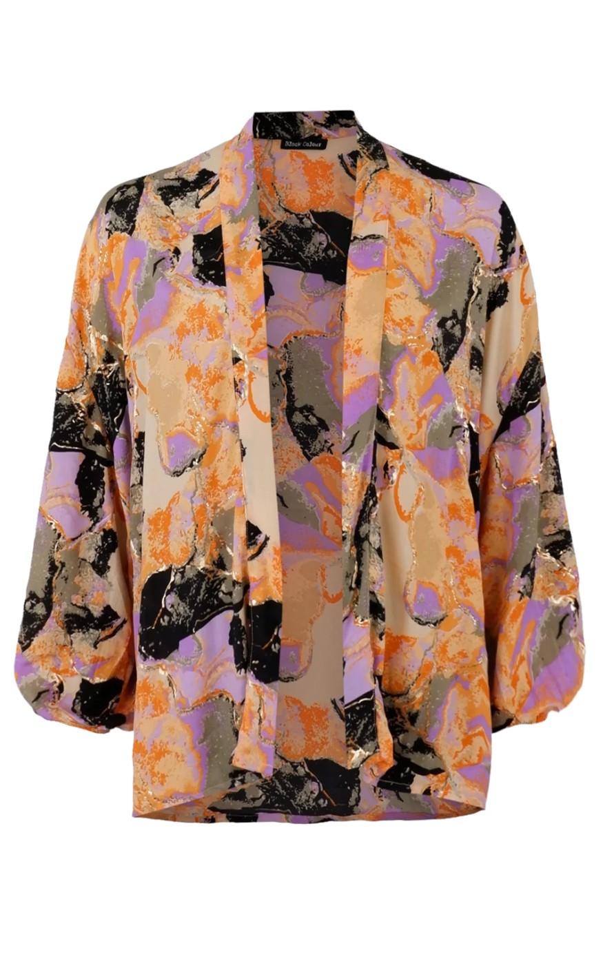 Black Colour Kimono - Luna - Orange Marble