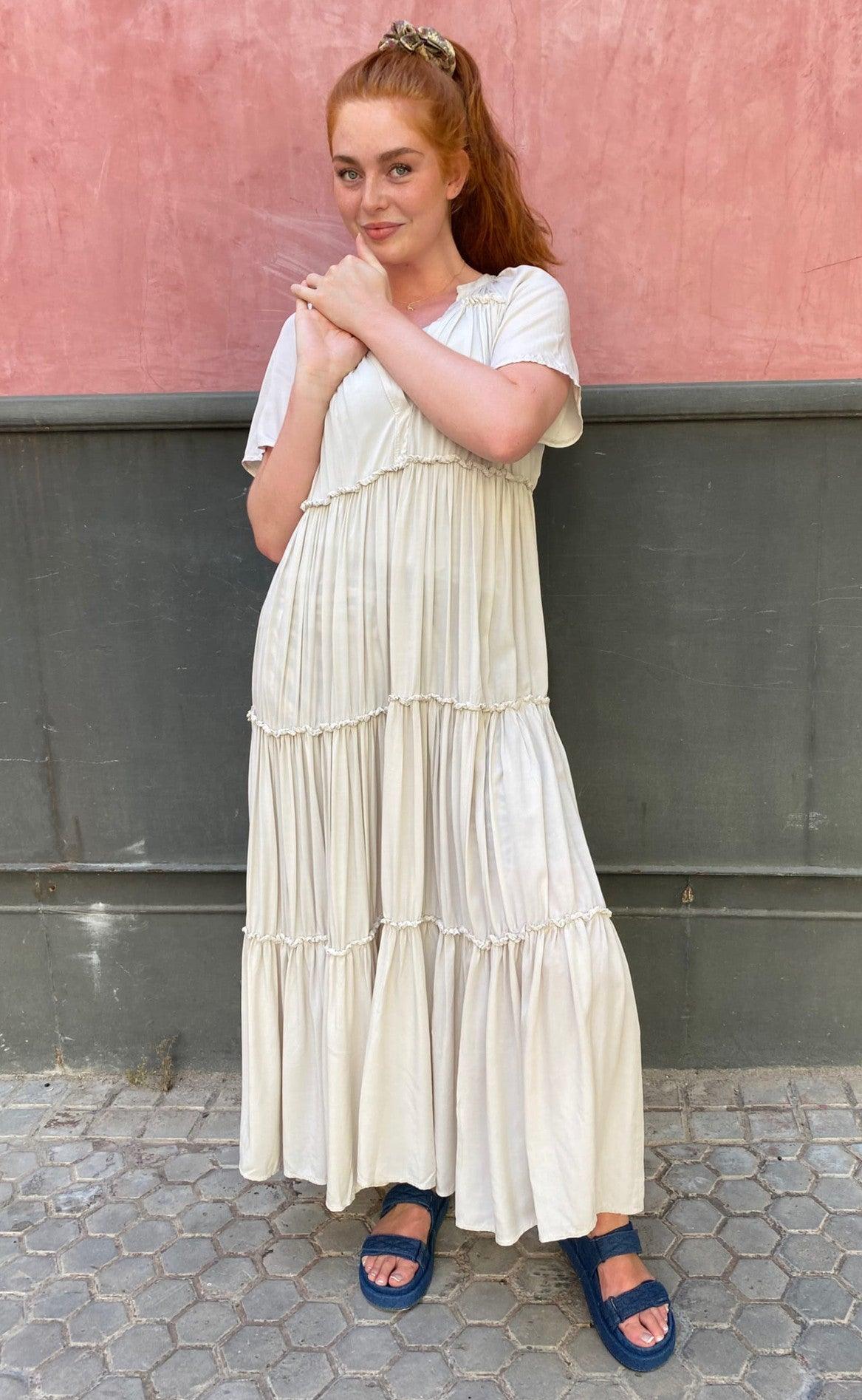 Black Colour Kjole - Ada Maxi Boho - Beige