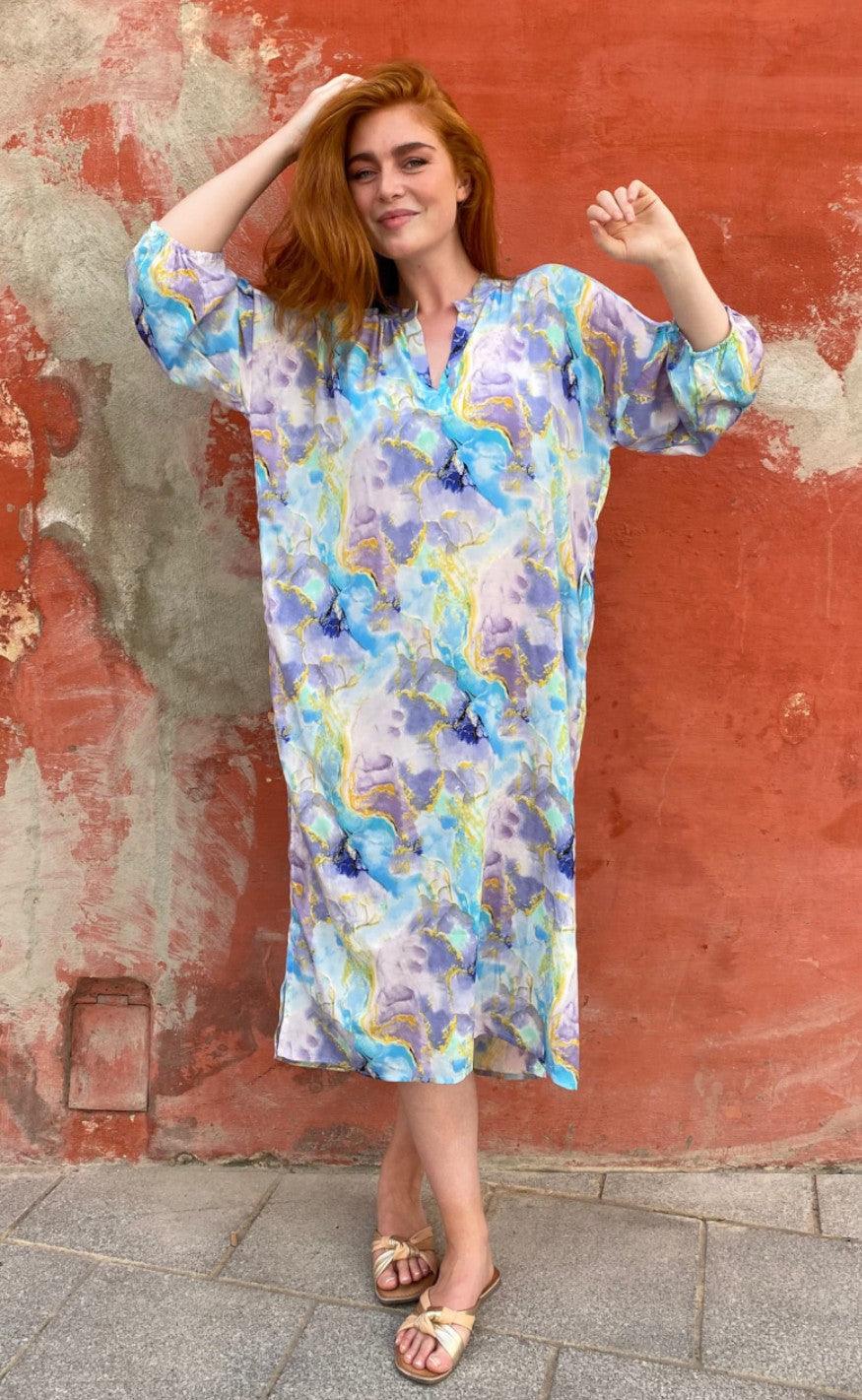 Black Colour Kjole - Luna Kaftan - Marble Blue