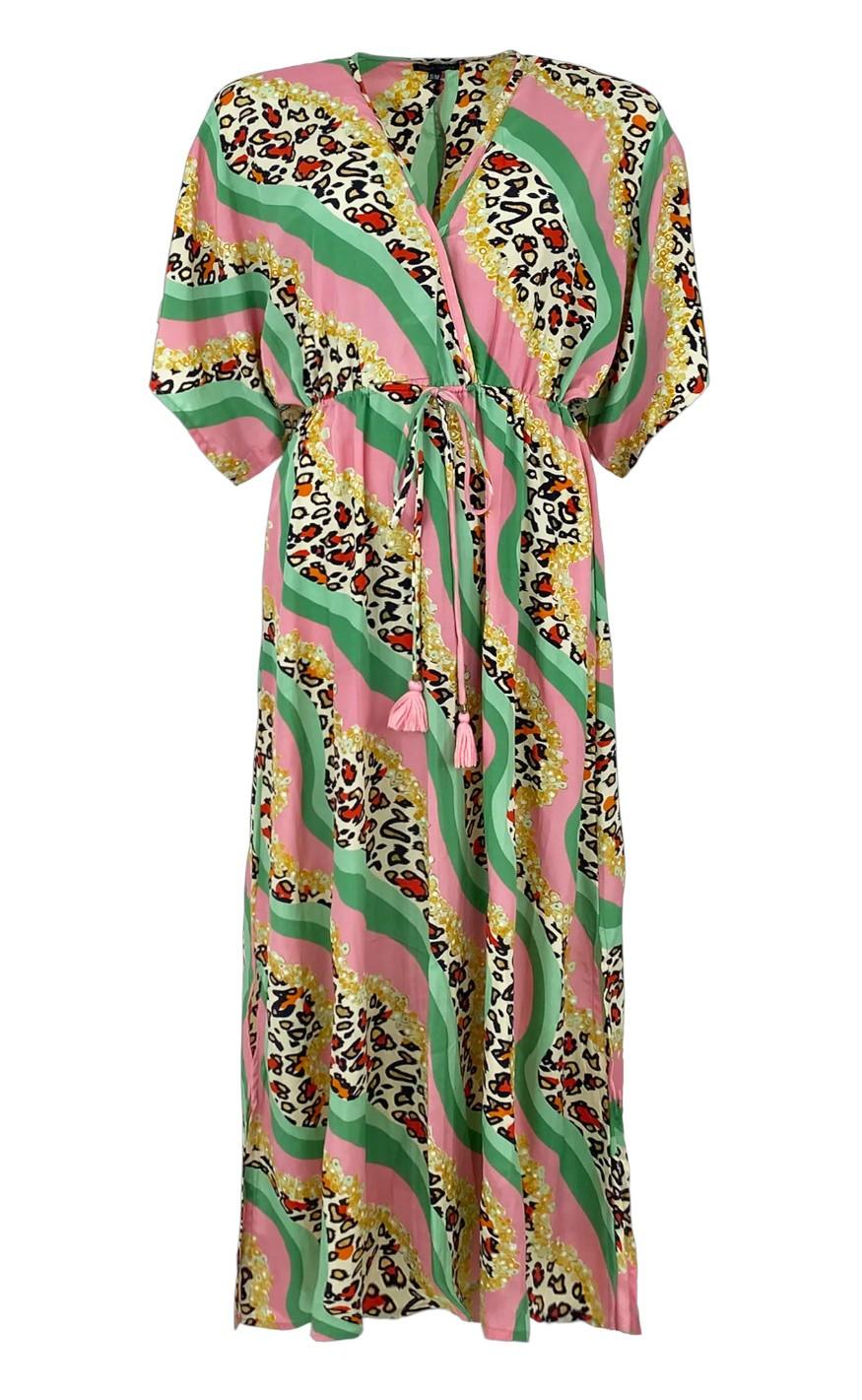 Black Colour Kjole - Luna Long V-Neck - Wavey Green