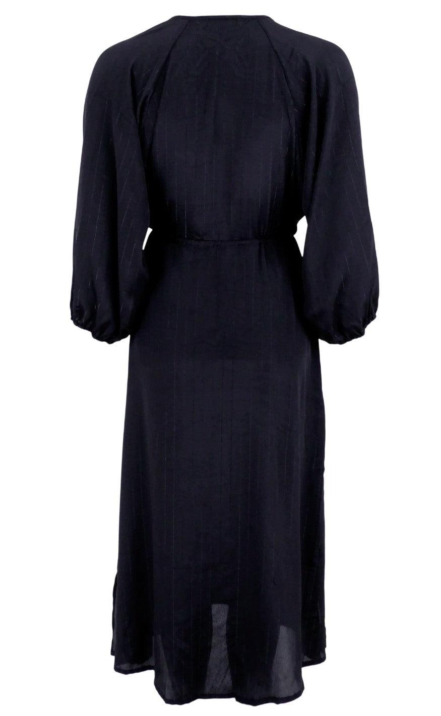 Black Colour Kjole - Luna V-Neck Long - Black Pinstripe