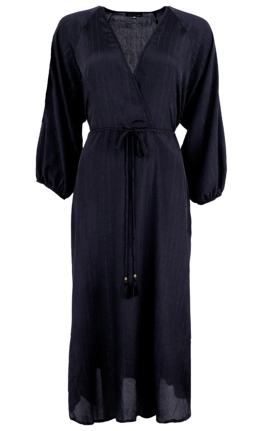 Black Colour Kjole - Luna V-Neck Long - Black Pinstripe