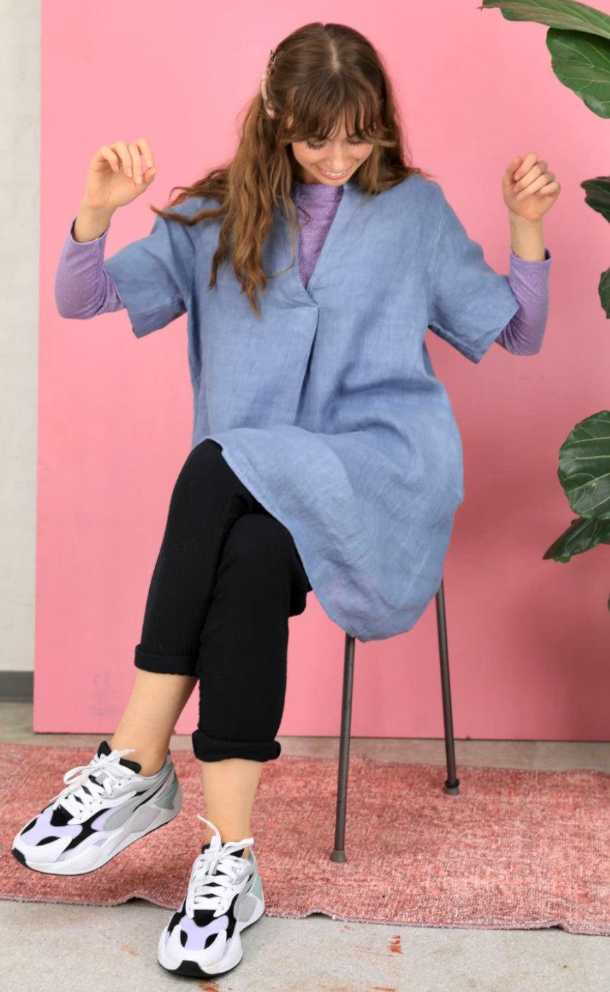 Black Colour Kjole - Siena Linen Tunic - Light Blue