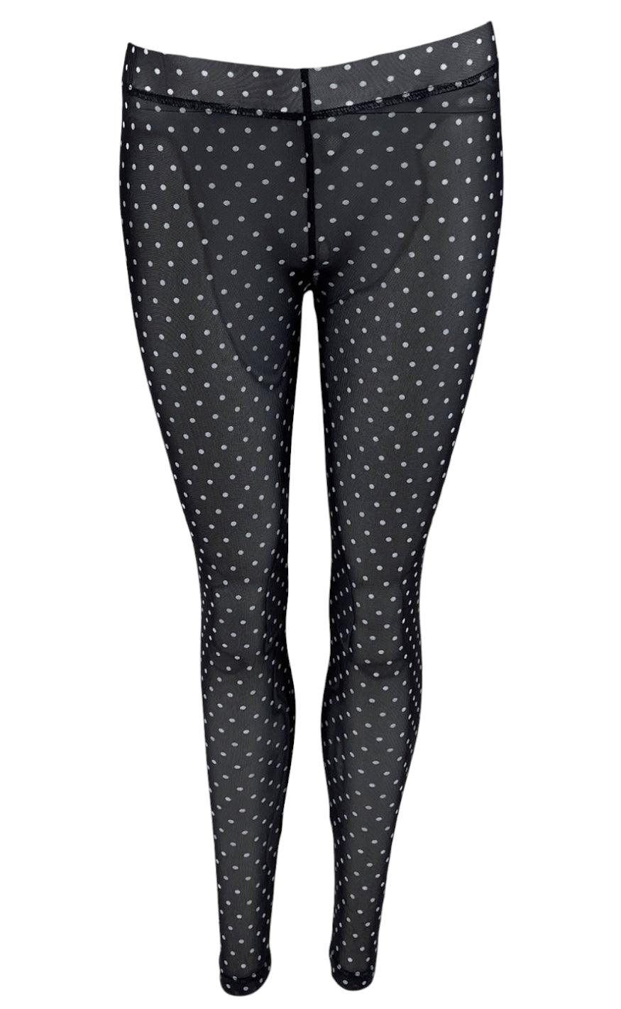 Black Colour Leggings - Annie Mesh - Black Dot