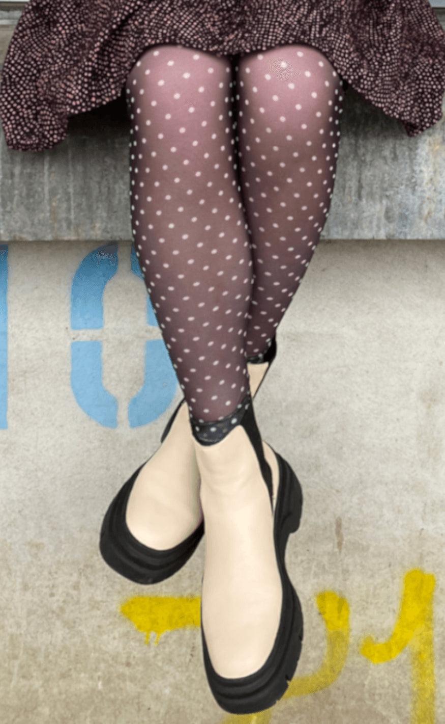 Black Colour Leggings - Annie Mesh - Black Dot