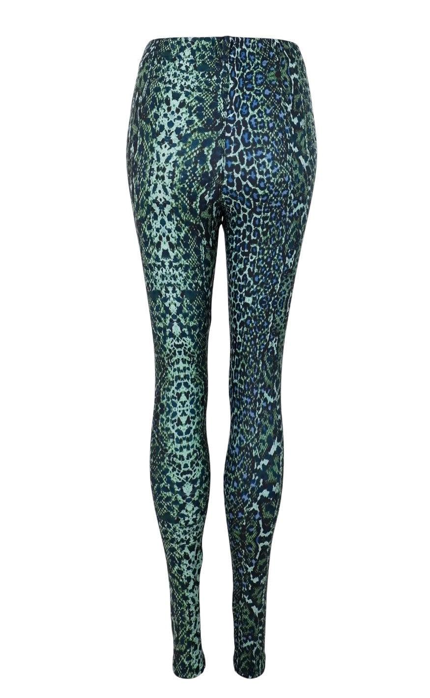 Black Colour Leggings - Robyn - Green Snake
