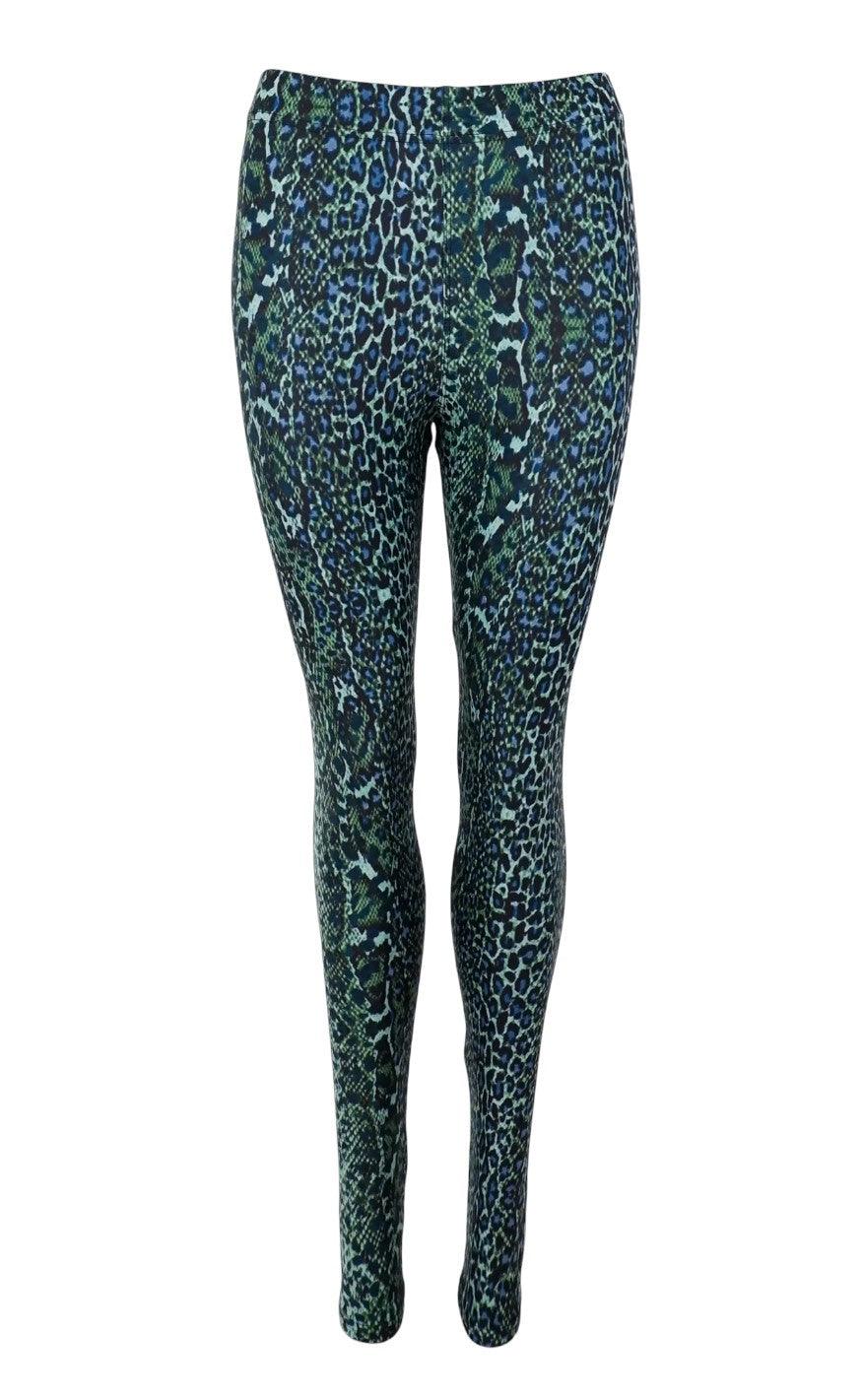 Black Colour Leggings - Robyn - Green Snake