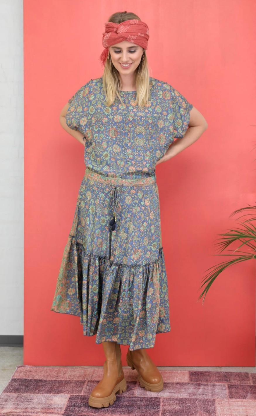 Black Colour Nederdel - Luna Boho Midi - Blue Breeze