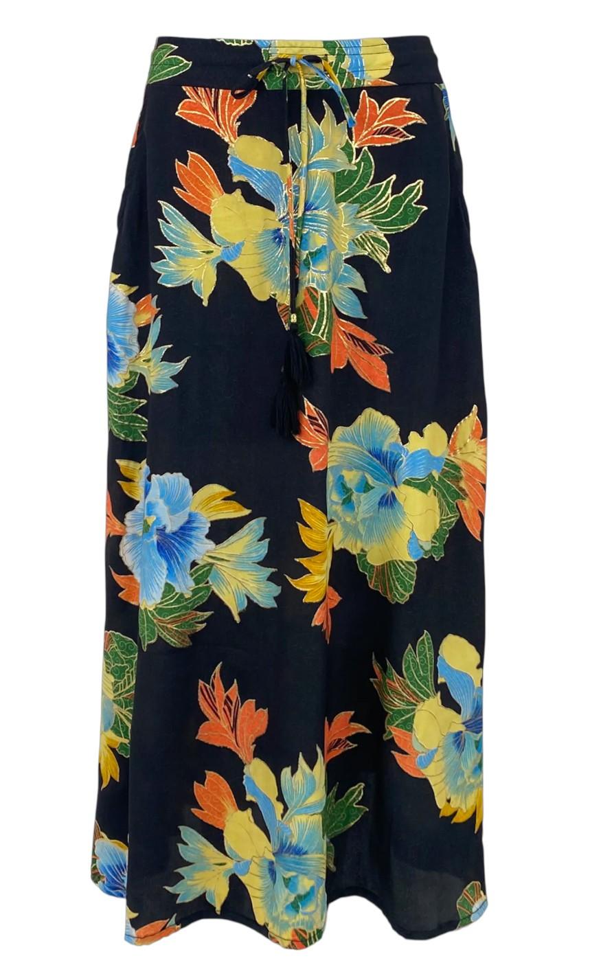 Black Colour Nederdel - Luna With Pockets - Floral Black