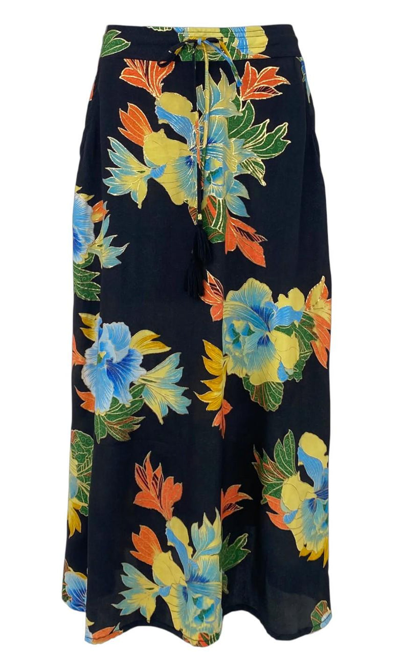Black Colour Nederdel - Luna With Pockets - Floral Black