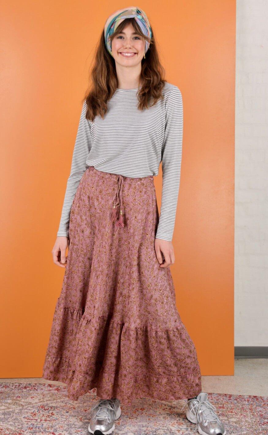 Black Colour Nederdel - Luna maxi Frill - Poetry Rose
