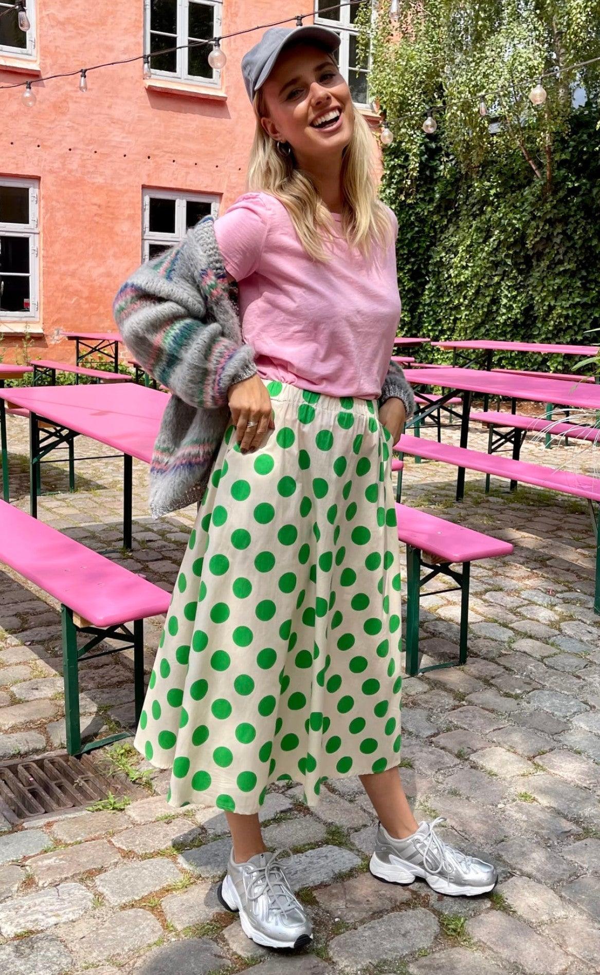 Black Colour Nederdel - Polka - Green