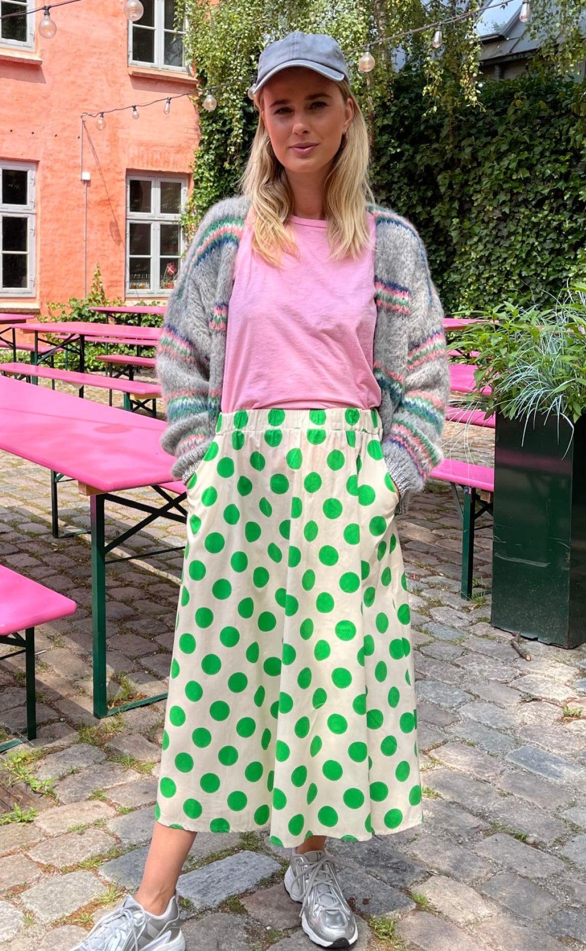 Black Colour Nederdel - Polka - Green