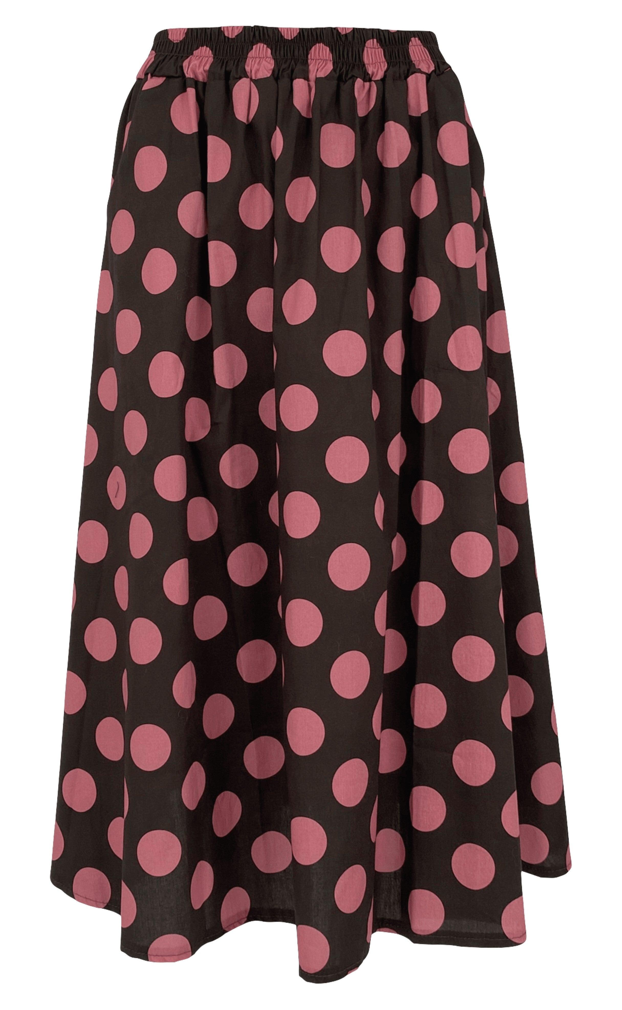 Black Colour Nederdel - Polka Skirt - Coffee/Rose
