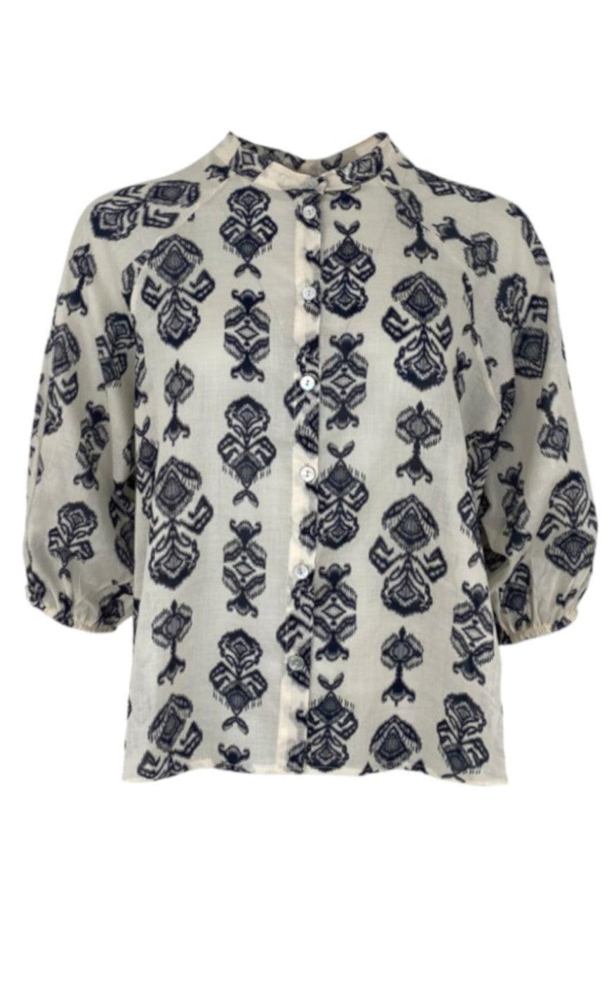 Black Colour Shirt - Ikat - Off White/Black