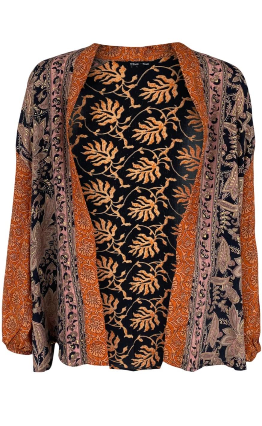 Black Colour Short Kimono - Luna - Black Peach