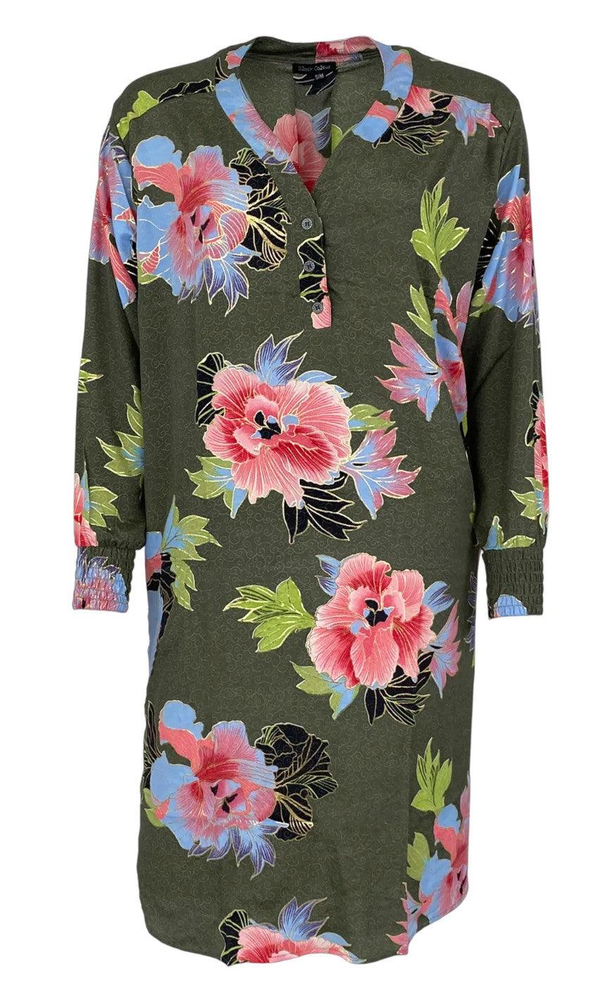 Black Colour Skjortekjole - Luna Kaftan - Floral Army