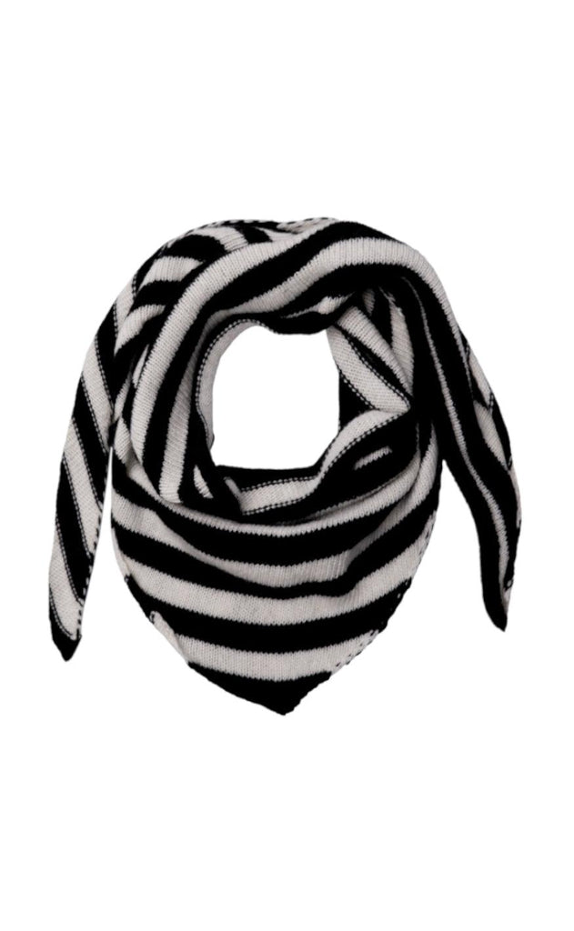 Black Colour Strikket Tørklæde - Triangle Striped - Black White