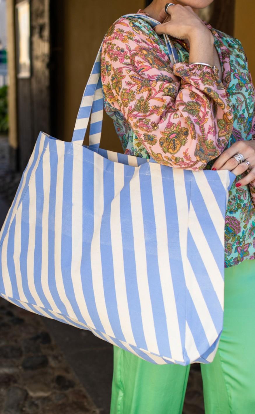 Black Colour Taske - Vonda Shopper - Blue Stripe