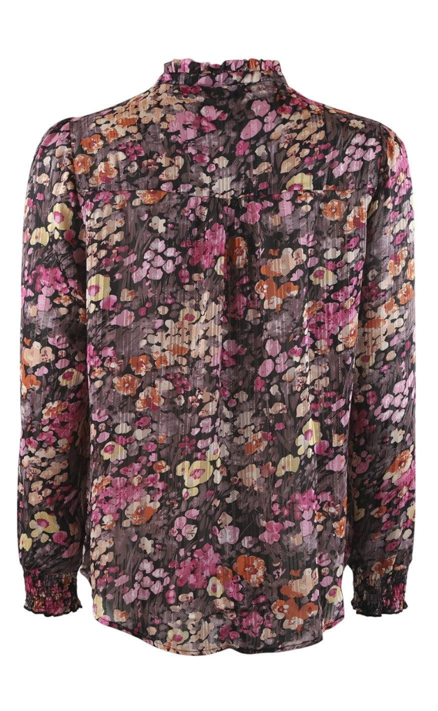 Continue Bluse - Asta - Black Pink Orange Flower