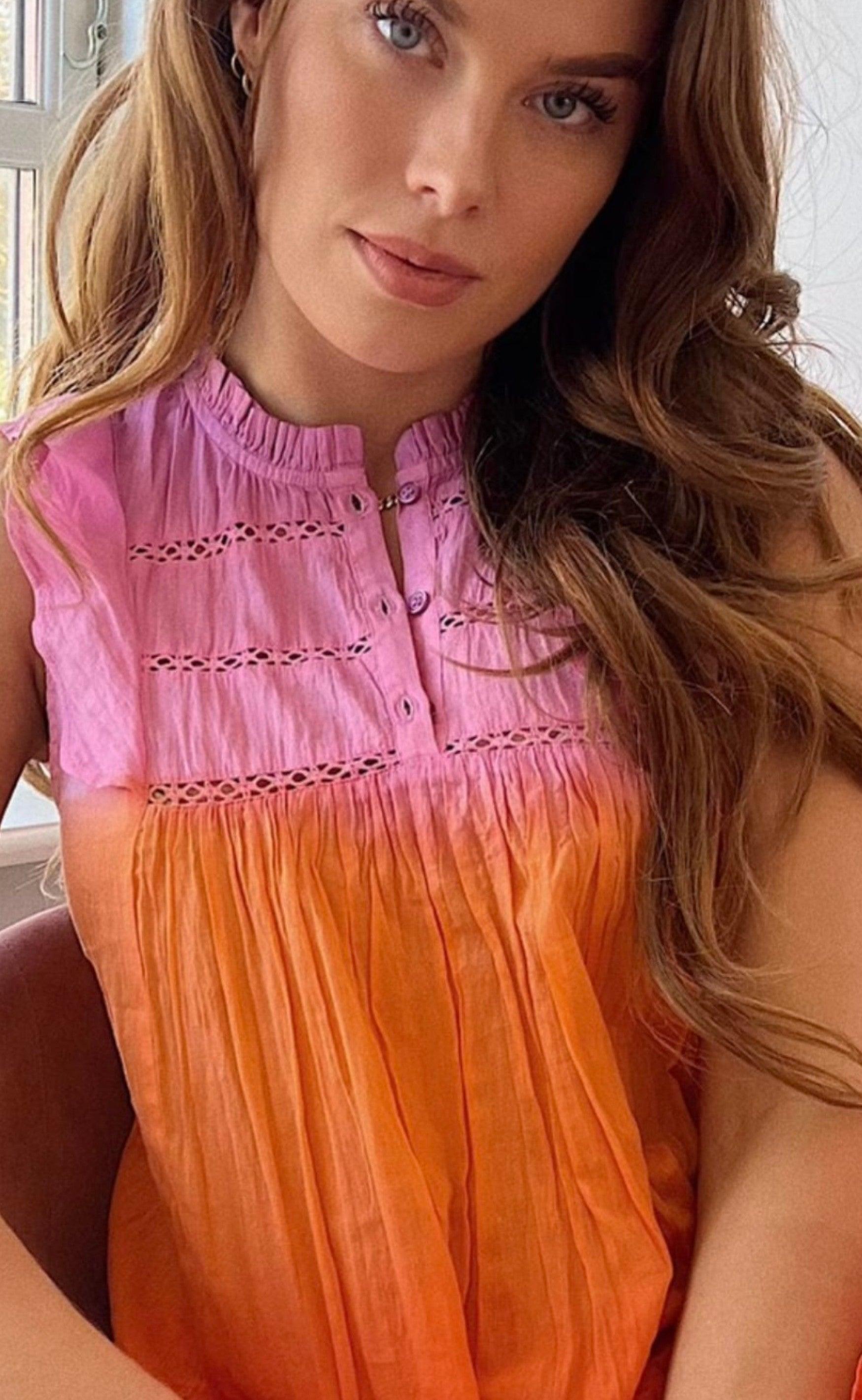 Continue Bluse - Joey - Orange/Pink Dip Dye