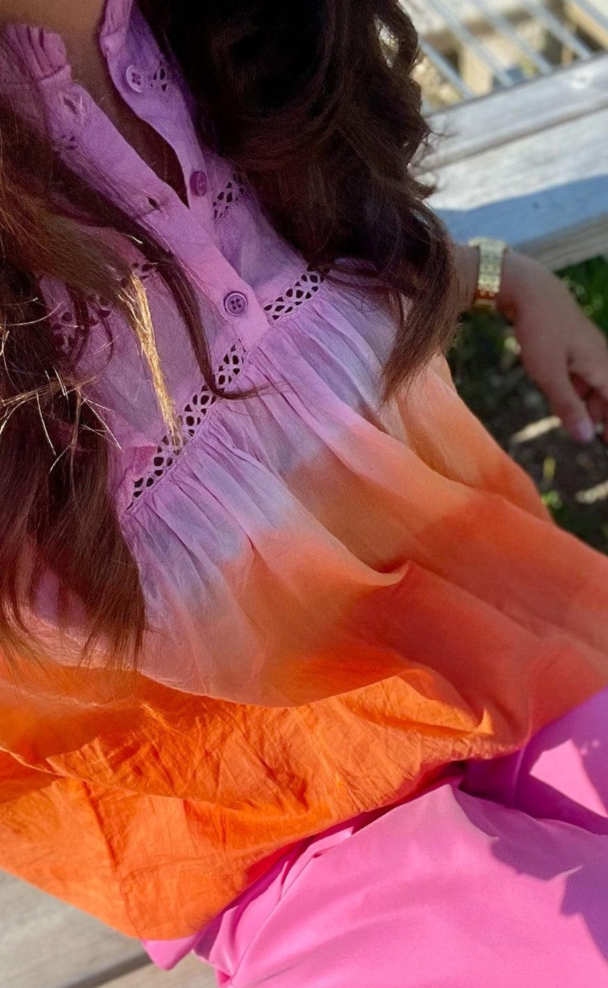 Continue Bluse - Joey - Orange/Pink Dip Dye