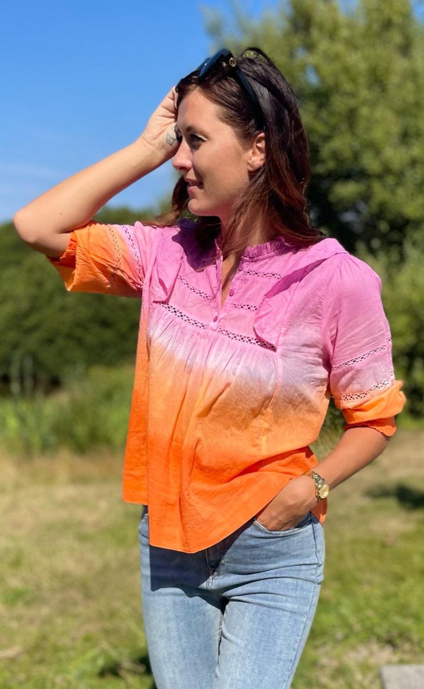 Continue Bluse - Joey - Orange/Pink Dip Dye
