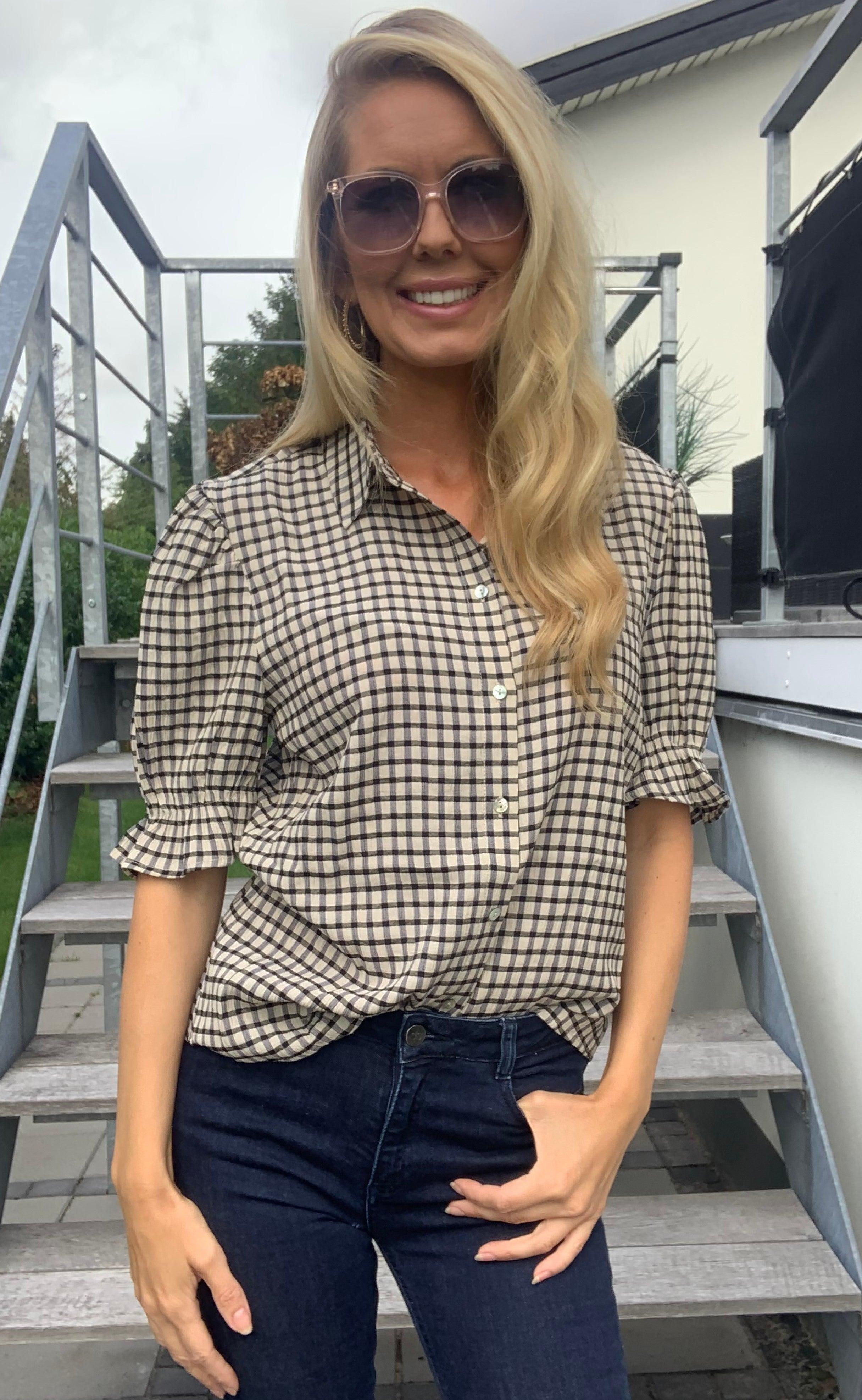 Continue Bluse - Lisa Check - Black/Sand
