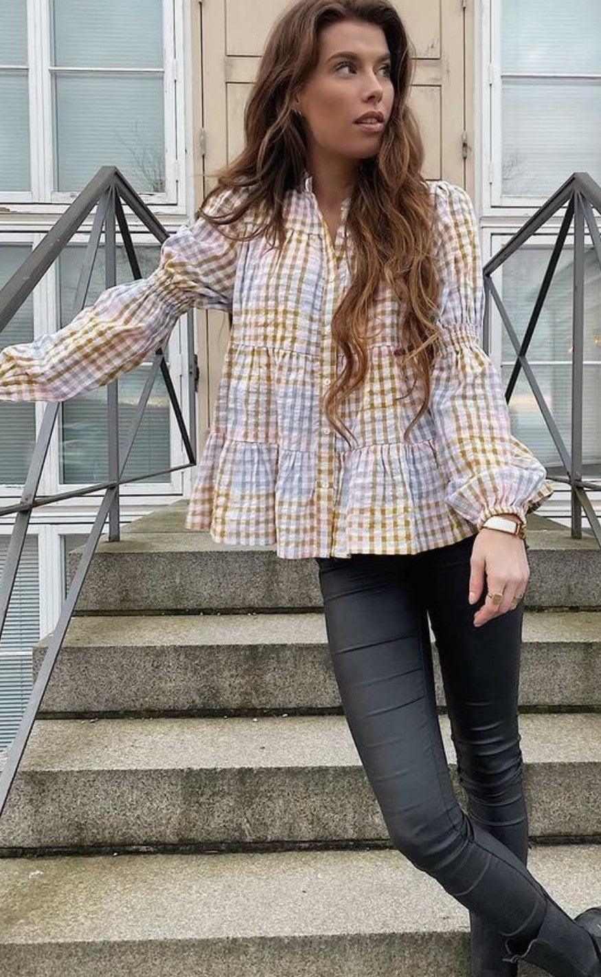Continue Bluse - Sanna Multi Check - Multi Yellow check