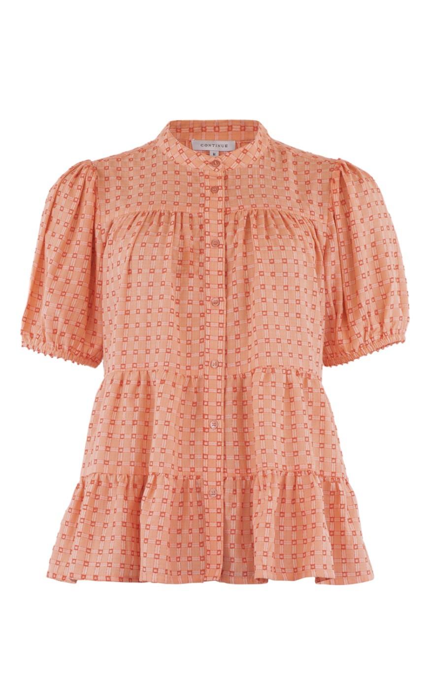 Continue Bluse - Sanna Orange - Orange Small Check