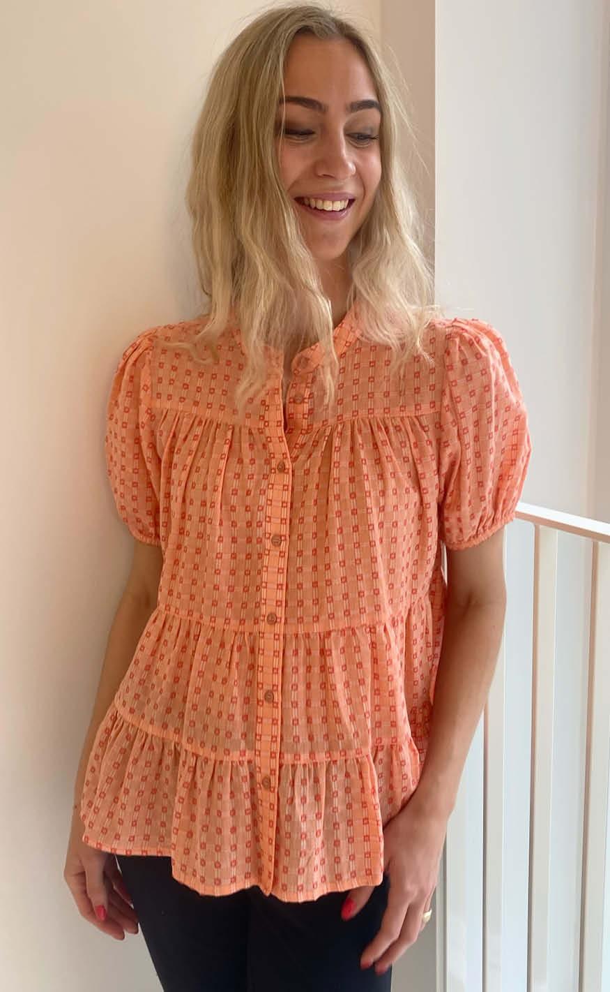 Continue Bluse - Sanna Orange - Orange Small Check